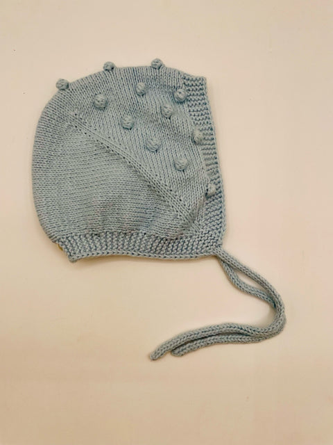 0-3 M Organic Cotton Knit Baby Bonnet with Bobbles and tie