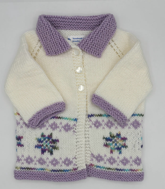12-18 M White and Lavender Acrylic Fair Isle Knit Coat