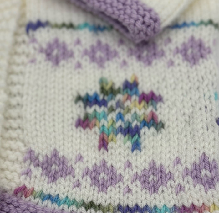12-18 M White and Lavender Acrylic Fair Isle Knit Coat