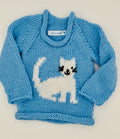 12 M Light Blue Acrylic Knit Sweater with White Cat