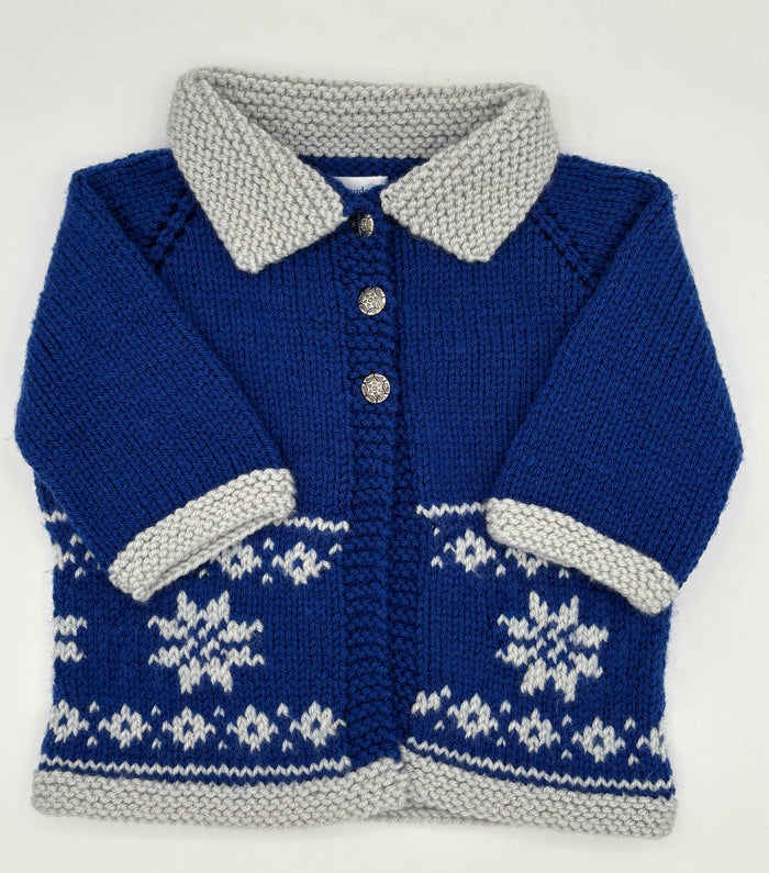 12 M Royal Blue and White Snowflake Knit Coat