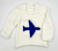 12 M White Acrylic Knit Sweater with Denim Blue Airplane