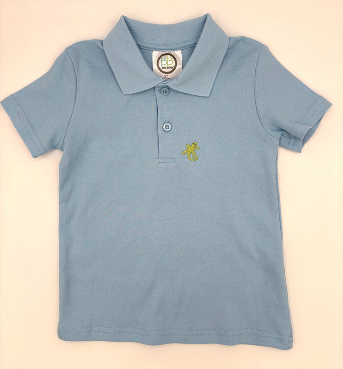2 T - Blue Short Sleeve Polo w/Lizard Embroidery