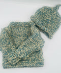 6-12 M Light Blue Marle Acrylic and Wool Blend Chunky Knit Pulliver with Hat