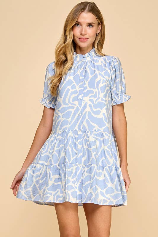 Abstract Puff Sleeves Dress