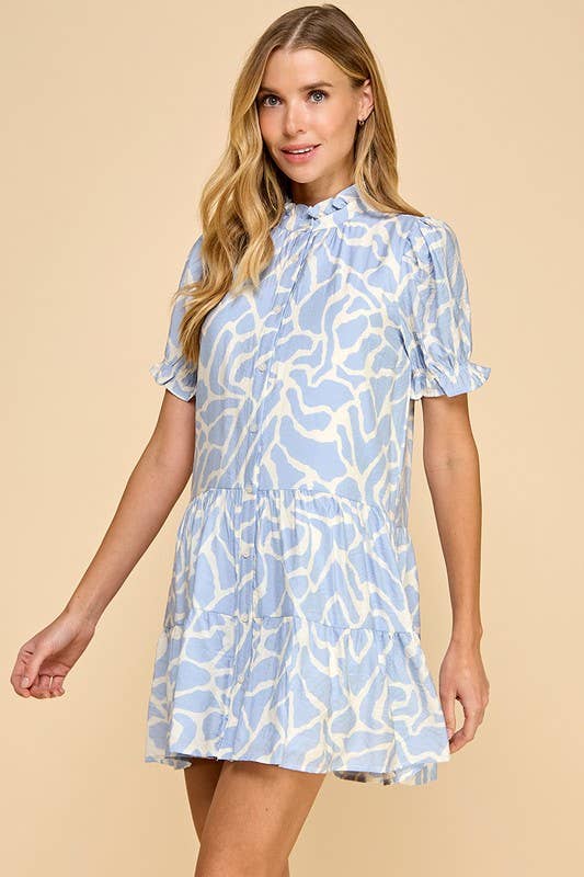 Abstract Puff Sleeves Dress