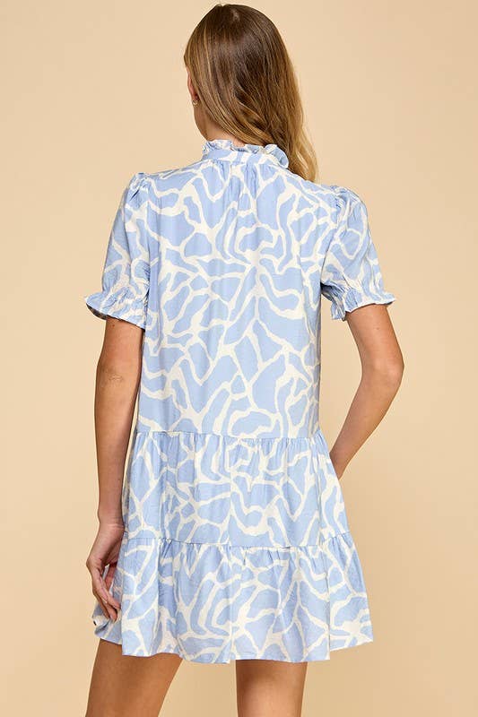 Abstract Puff Sleeves Dress