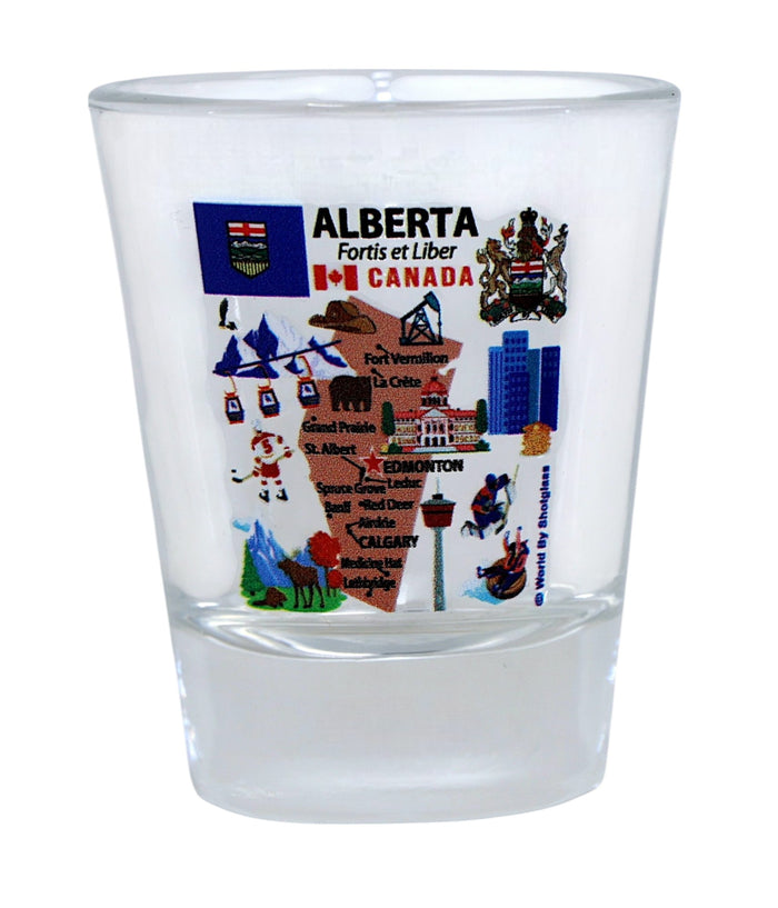 Alberta Canada Map and Attractions Collage Shot Glass