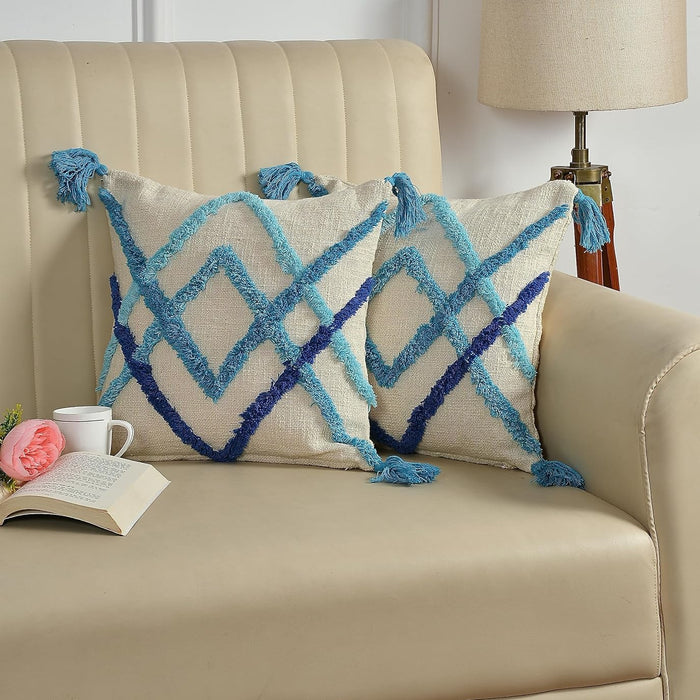 Aqua Marine Hand-Tufted Cushion Covers - 16*16 inches Set of 2 (TFB)