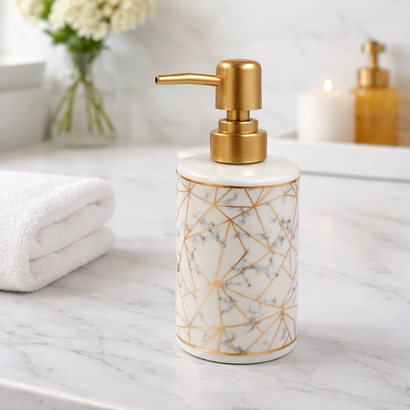 Aria Gold Geometric Ceramic Soap Dispenser (W)
