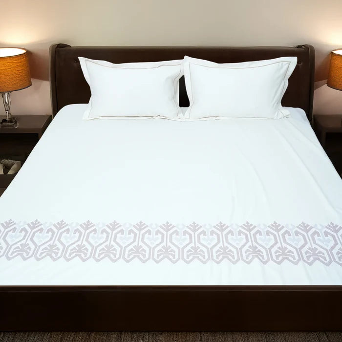 Art Cream Blossom (400 TC) - 100% Cotton King-Size Bedsheet + 2 Pillow Covers