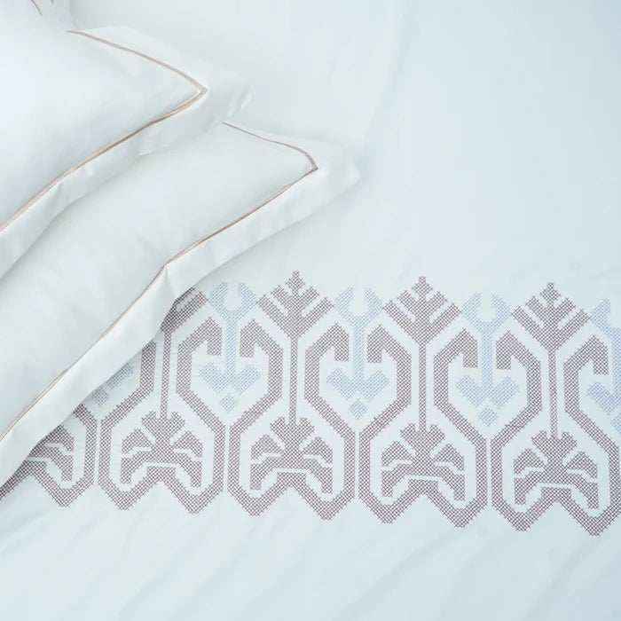 Art Cream Blossom (400 TC) - 100% Cotton King-Size Bedsheet + 2 Pillow Covers