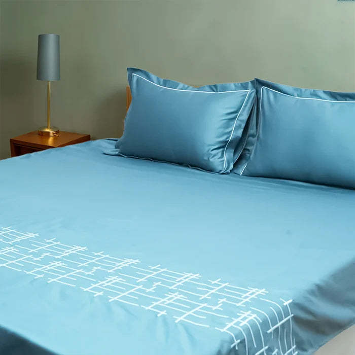 Art Imperal Grid (400 TC) - 100% Cotton King-Size Bedsheet + 2 Pillow Covers