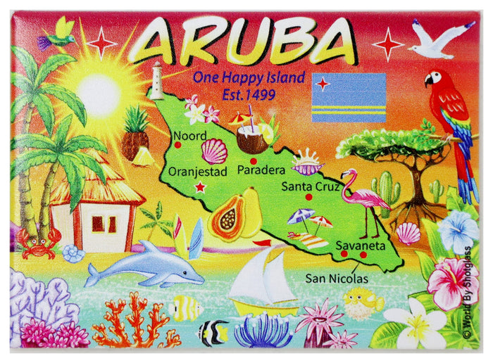 Aruba Graphic Map and Attractions Souvenir Fridge Magnet 2.5" X 3.5"