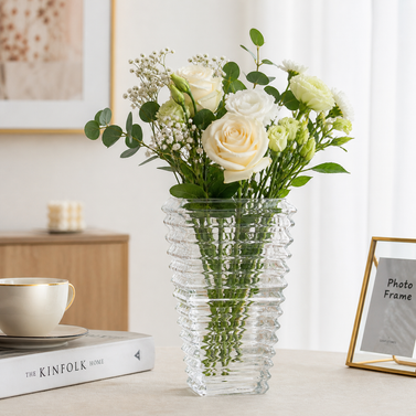 Aura Tiered Wave Cut-Glass Accent Vase (W)