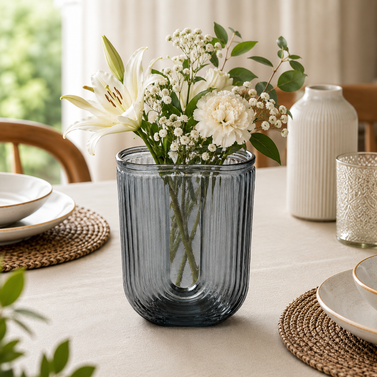 Aura U-Frame Fluted Charcoal Glass Vase (W)
