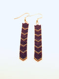 Beaded Dangle Earrings, Dark Red and Gold