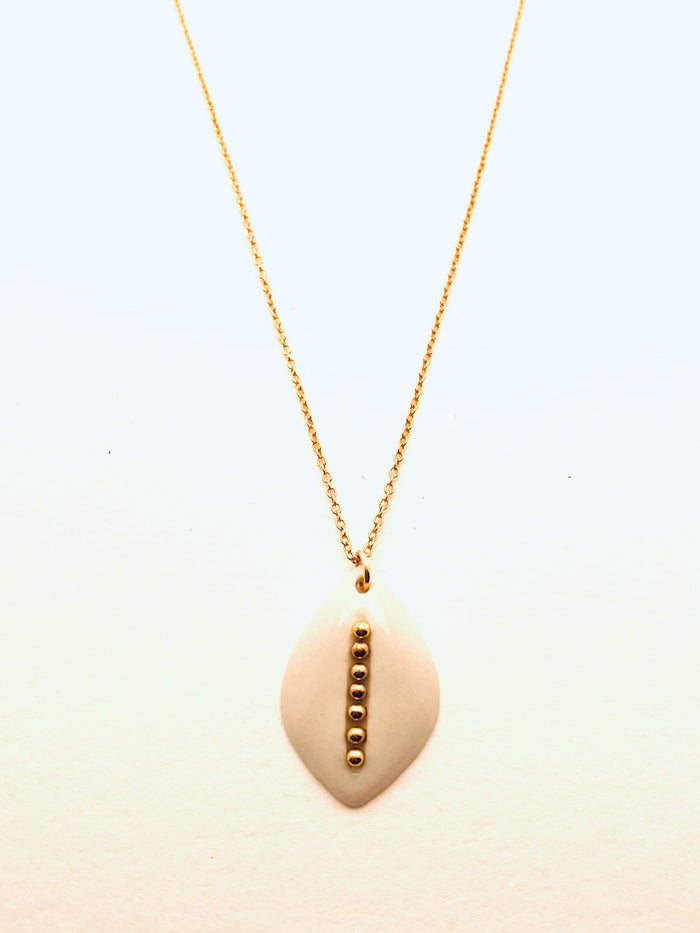 Beaded Leaf Necklace, White