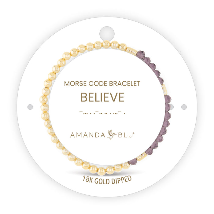 Believe Morse Code Stretch Bracelet, 18K Gold-Dipped