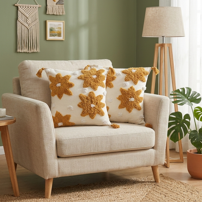 Blooming Flowers Hand-Tufted Cushion Covers - 16*16 inches Set of 2 (TFB)