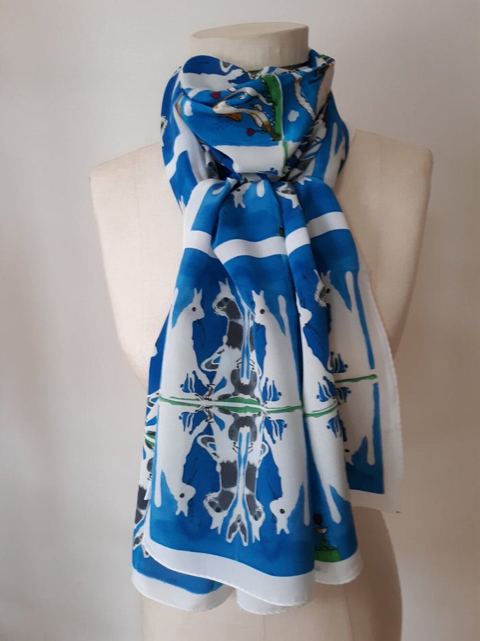 Blue Cat Silk Scarf