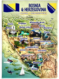 Bosnia & Herzegovina Graphic Map and Attractions Souvenir Fridge Magnet 2.5 X 3.5