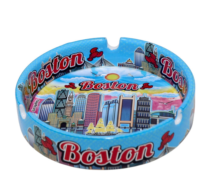 Boston Massachusetts Scene Full Wrap Porcelain Ashtray 5"