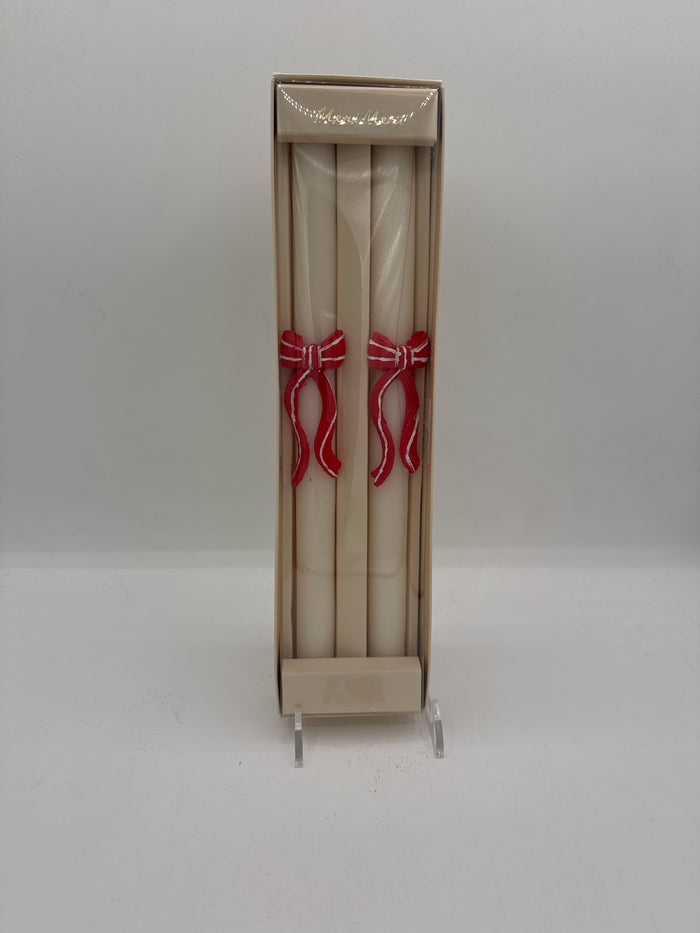 Boxed Set of White Candles with Red Box