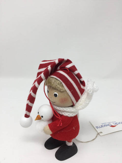 Boy with Snowman & Striped Hat