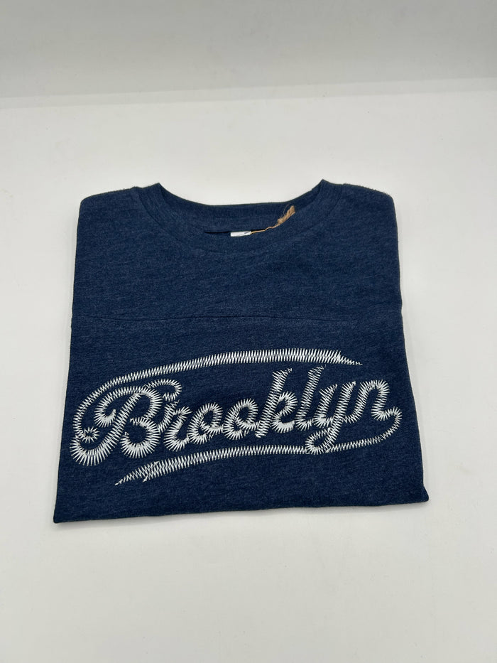 Brooklyn Script Youth Football T Blue/White Size L
