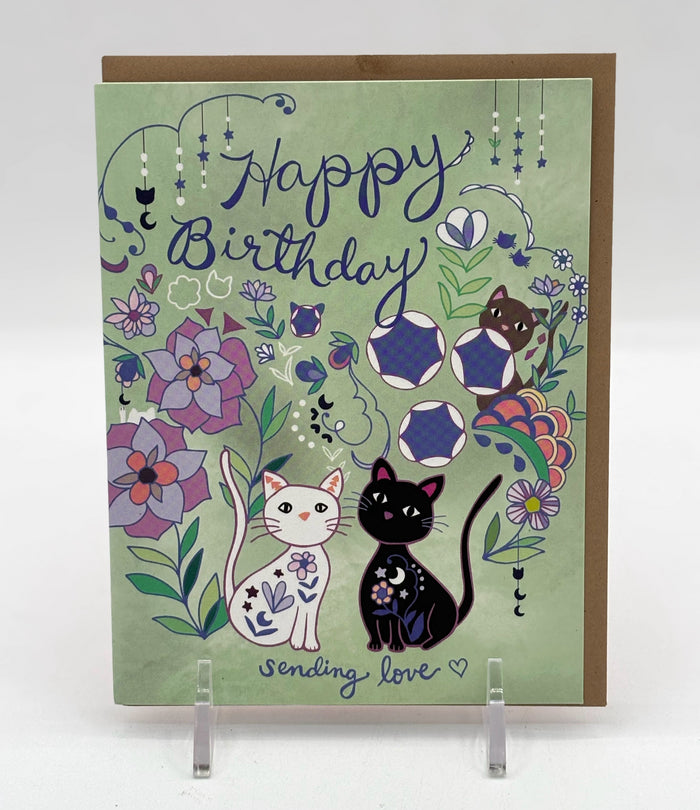 Cat Flower Birthday Card