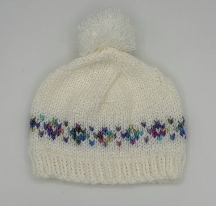 Child Large with Pastel Acrylic Fair Isle Knit Beanie with Pom Pom