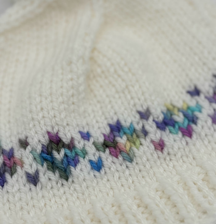 Child Large with Pastel Acrylic Fair Isle Knit Beanie with Pom Pom