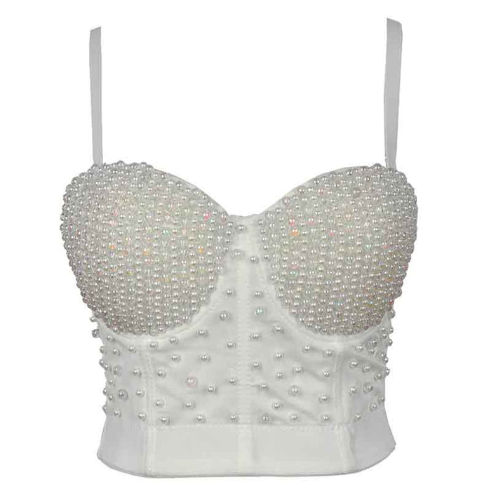 Corset Top Push Up Rhinestone Pearl Bra Club Party Vest