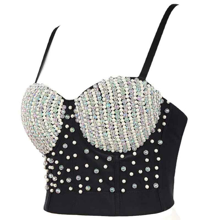 Corset Top Push Up Rhinestone Pearl Bra Club Party Vest