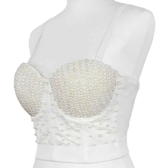 Corset Top Push Up Rhinestone Pearl Bra Club Party Vest
