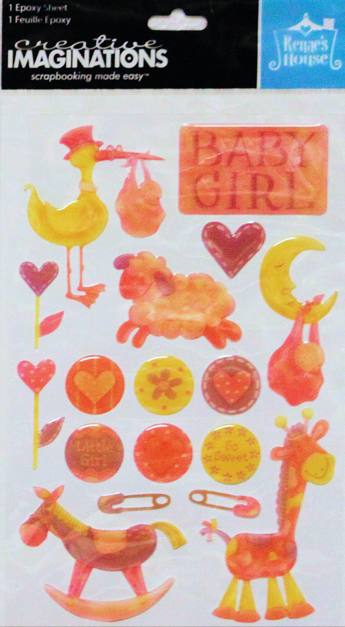 Creative Imaginations Baby Girl Dimensional Epoxy Stickers - SCRAPBOOKFARE