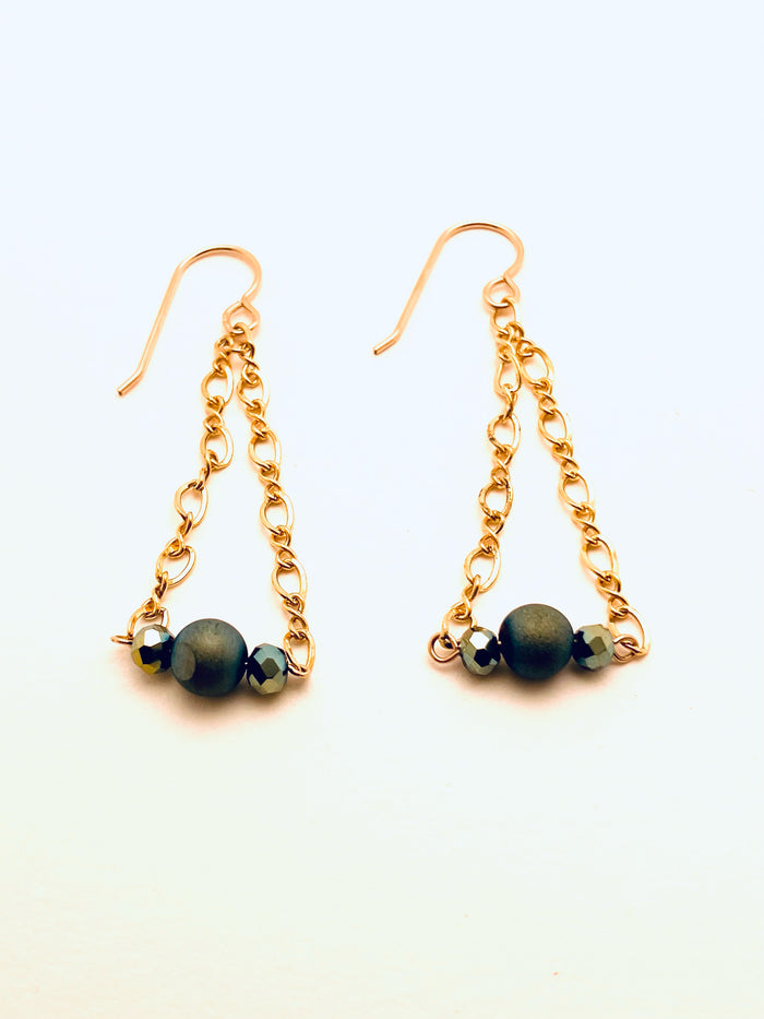 Crystal 14k Top Earrings with Quartz