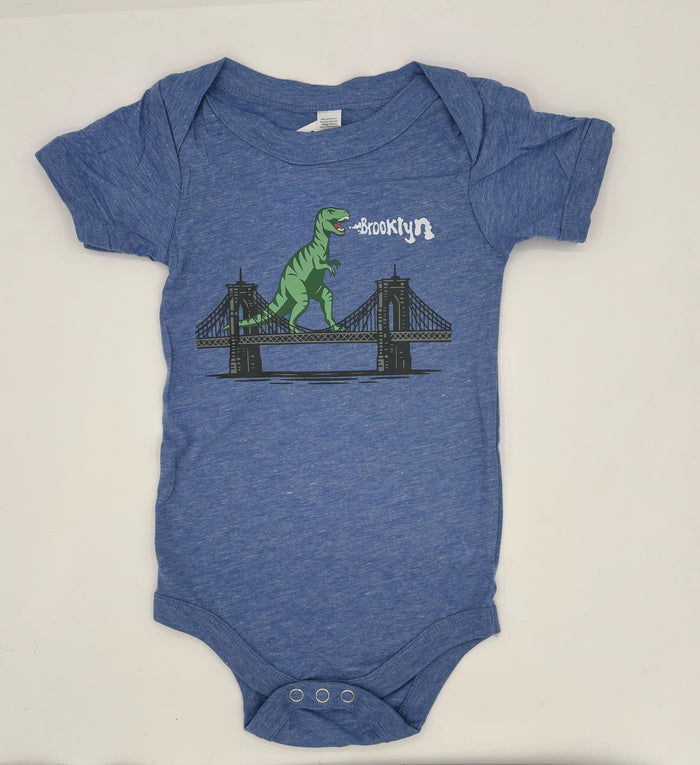 Dino on Bridge Onesie Heather Blue Size 12-18M