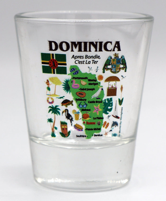 Dominica Map and Attractions Collage Shot Glass