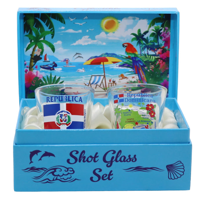 Dominican Republic Caribbean Shot Glass Boxed Set (Set of 2)