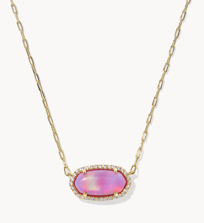 Elisa Pave Framed Pendant Gold Pink Resin Necklace Kendra Scott