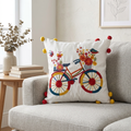 Embroidered Bicycle Cushion Cover - 12x12 Inches (CD)