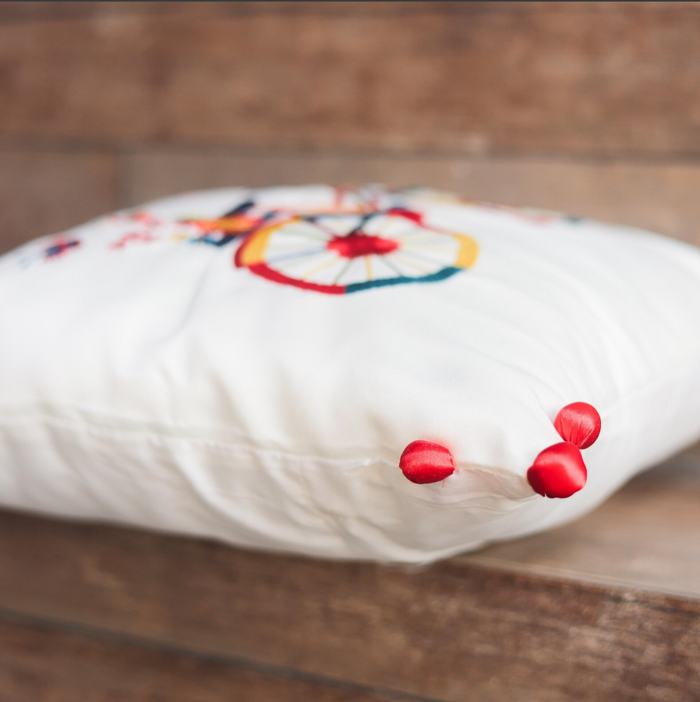 Embroidered Bicycle Cushion Cover - 12x12 Inches (CD)