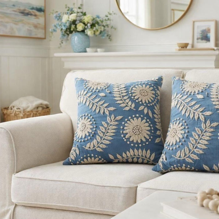 Folk Floral Embroidered Pillow Cover 40*40cms - (TFB)