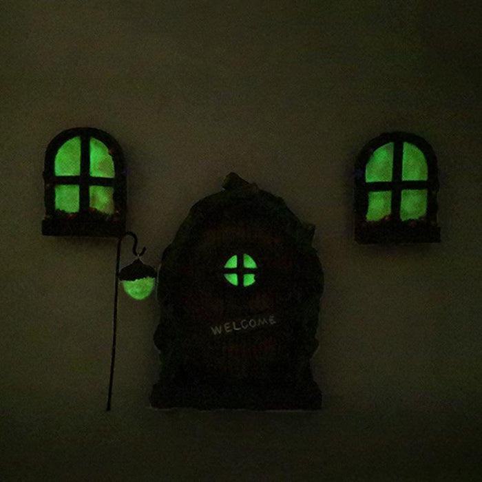 Garden Tree Décor Glow-in-the-Dark Fairy Door And Window Set