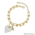 Gold Chain with White Studded Heart Charm Bracelet