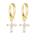 gold hoop earrings with cubic zirconia cross drop
