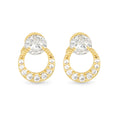 gold cubic zirconia half moon drop earrings with round stud