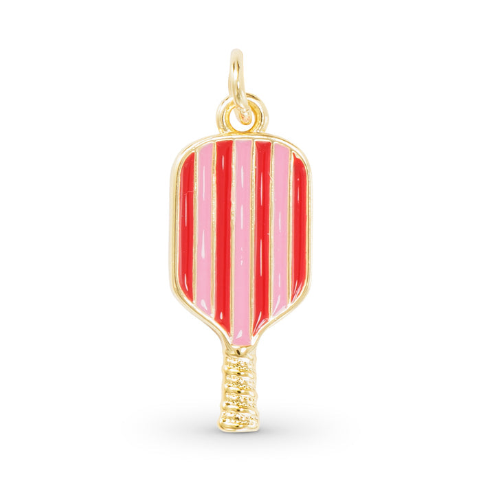 gold enamel pink striped pickleball paddle charm